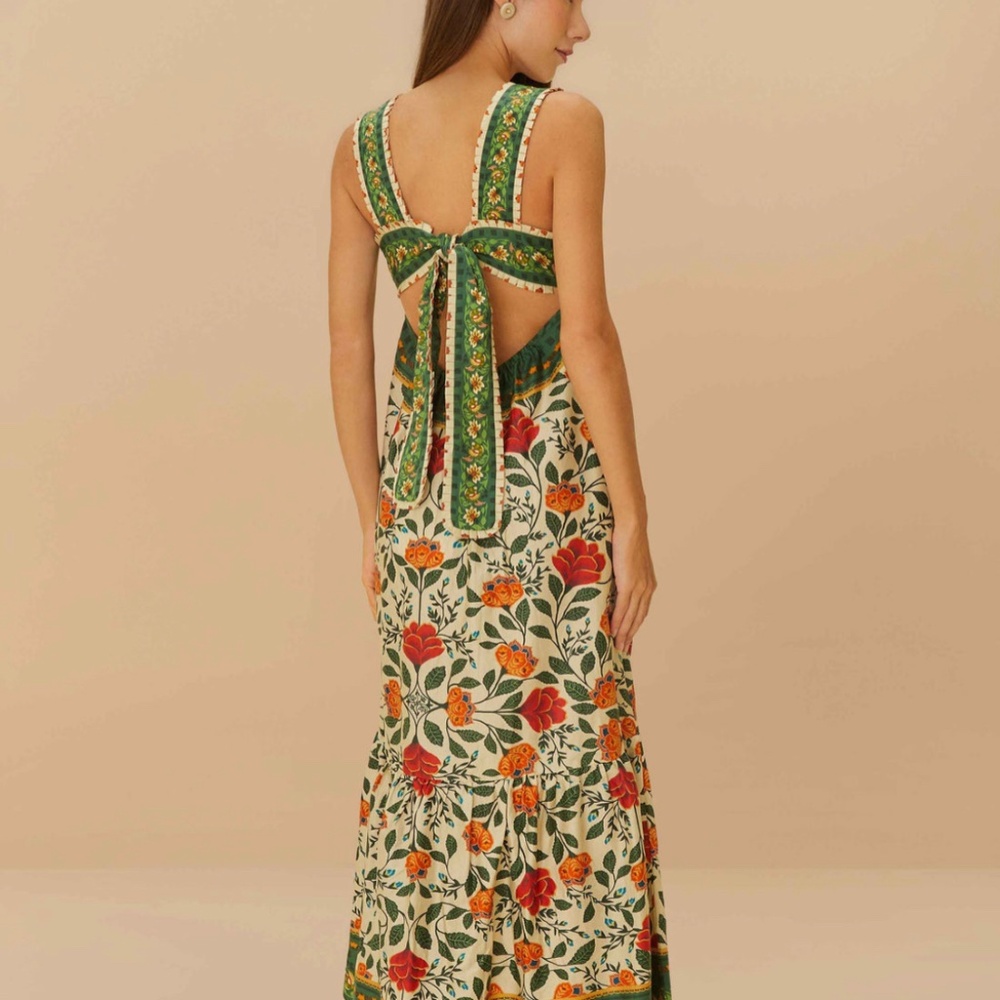 NWT FARM Rio Cream Maxi Dress with Green, Red and Orange Floral Print - Picture 2 of 7